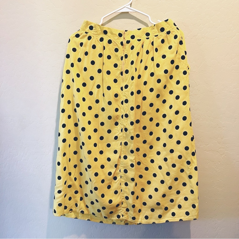 Vintage 80s Yellow Black Polka Dot Pencil Skirt Swing Midi Pockets 6 - Picture 4 of 8